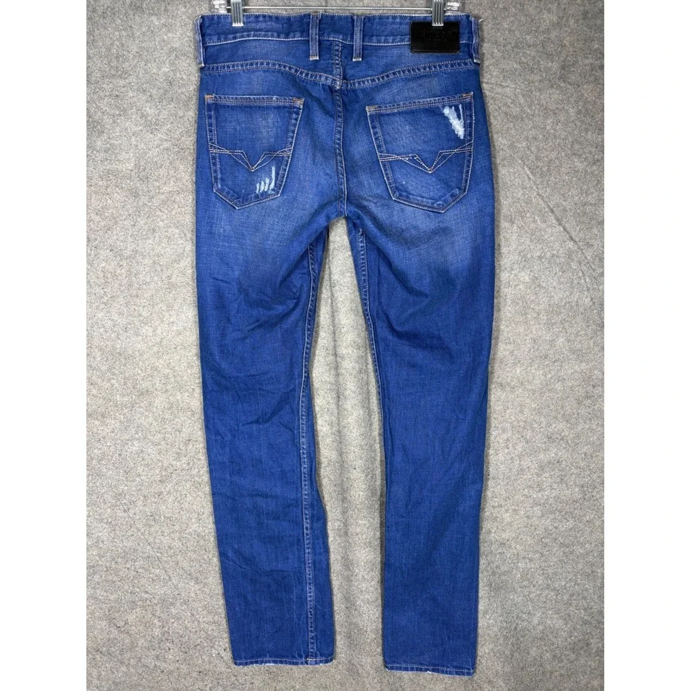 Guess Los Angeles Mens Slim Straight Distressed Blue Jeans Size 30 M71AS1R2J70‎